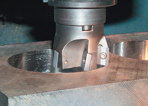 Helical interpolation with a 90-degree square shoulder end mill.